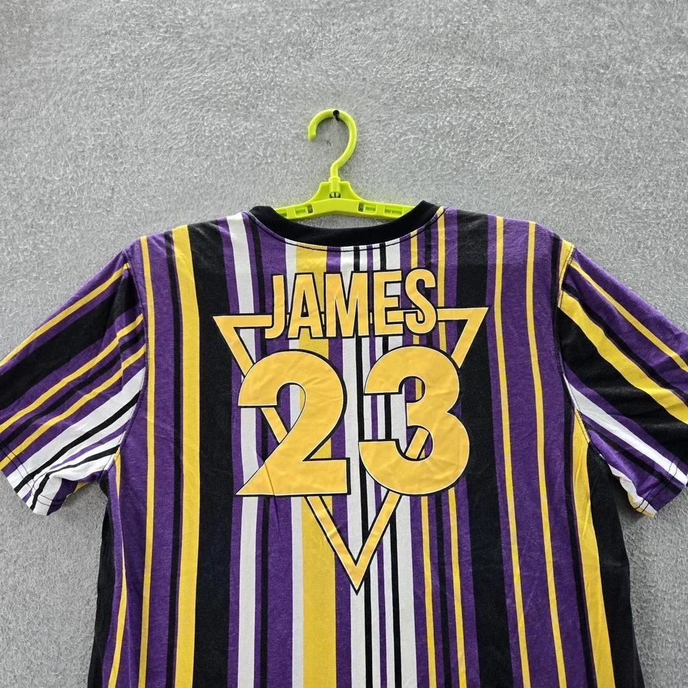 Los Angeles Lakers Men Shirt XL Purple Striped‎ Ringer LeBron James 23 Logo